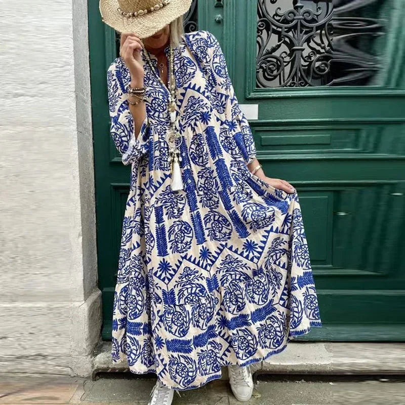 Alice Ruiz™ Boho ruha nyakkivágással és nyomtatással