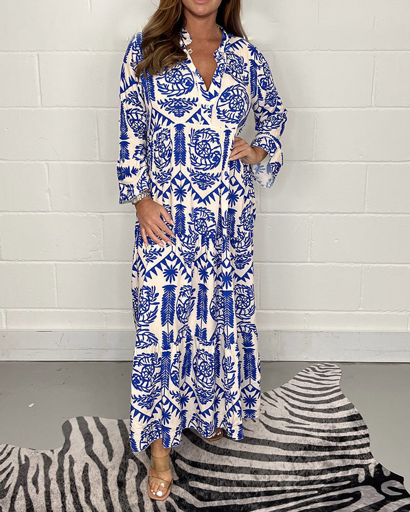 Alice Ruiz™ Boho ruha nyakkivágással és nyomtatással