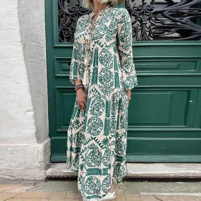 Alice Ruiz™ Boho ruha nyakkivágással és nyomtatással