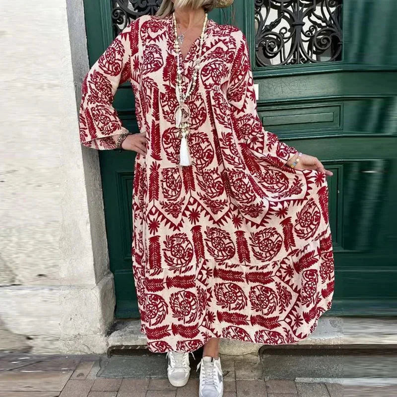 Alice Ruiz™ Boho ruha nyakkivágással és nyomtatással