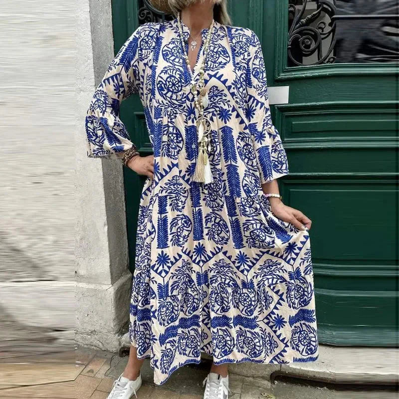 Alice Ruiz™ Boho ruha nyakkivágással és nyomtatással