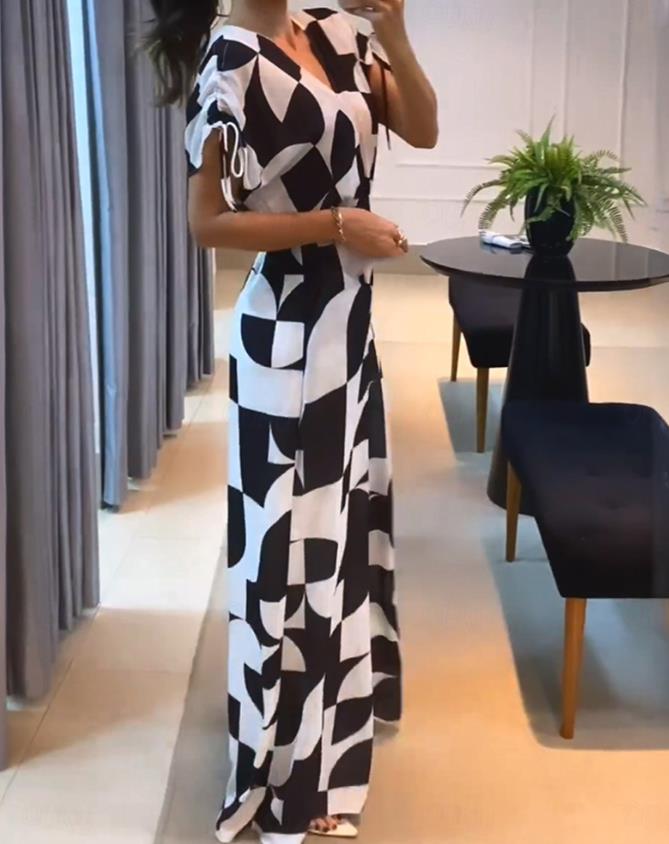 Ave Ajello™ Női V-nyakú, geometrikus mintás széles lábú jumpsuit