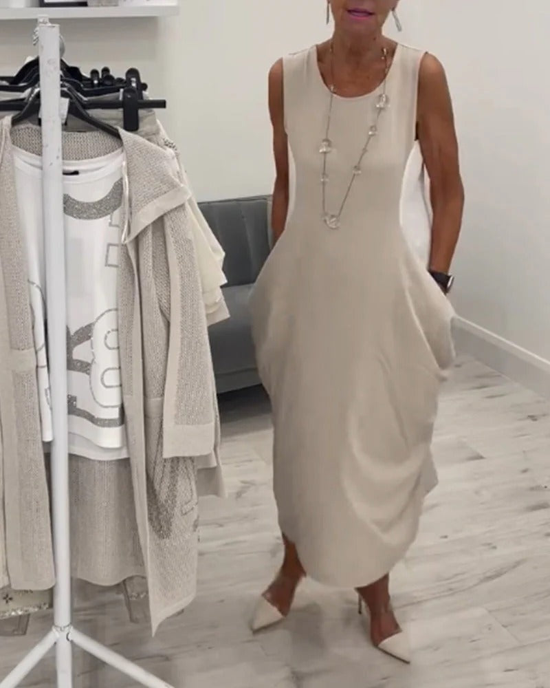 Beata Leuzzi™ egyszerű ujjatlan ruha zsebekkel