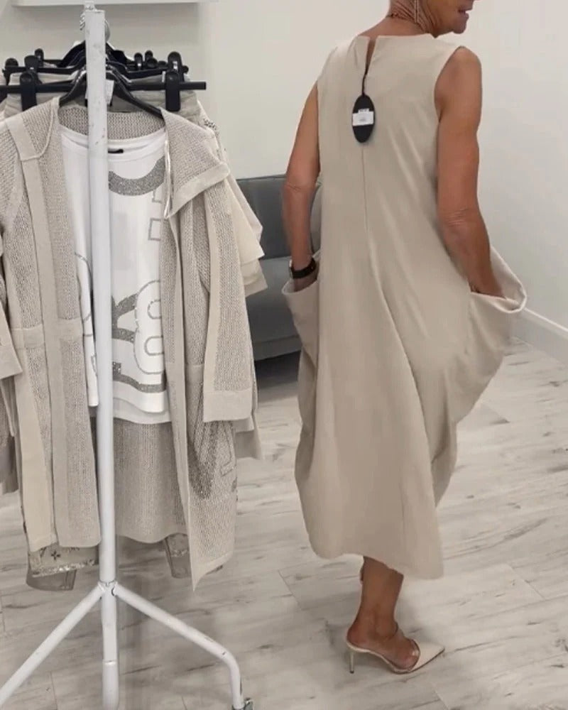 Beata Leuzzi™ egyszerű ujjatlan ruha zsebekkel