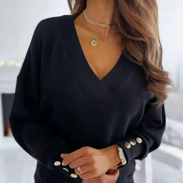 Chloé Rey™ V-nyakú pulóver arany gombokkal