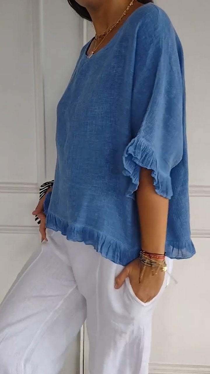 Evangeline™️ Póló kerek nyakkal és midi ujjakkal