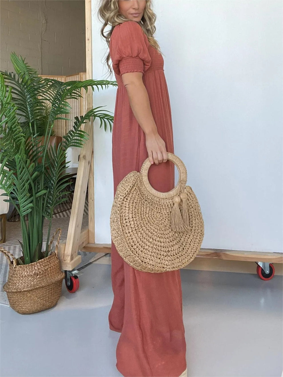 Fulvia Sessa™ Jumpsuit szögletes nyakkivágással és gombokkal