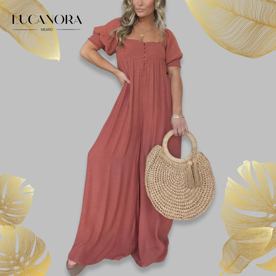 Fulvia Sessa™ Jumpsuit szögletes nyakkivágással és gombokkal
