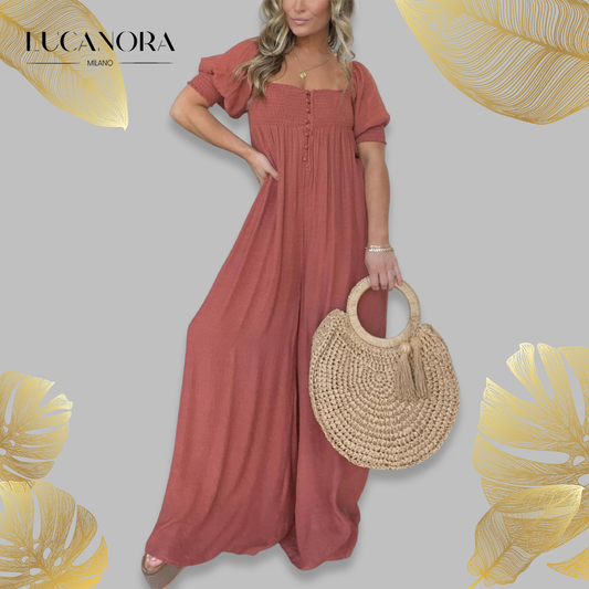 Fulvia Sessa™ Jumpsuit szögletes nyakkivágással és gombokkal