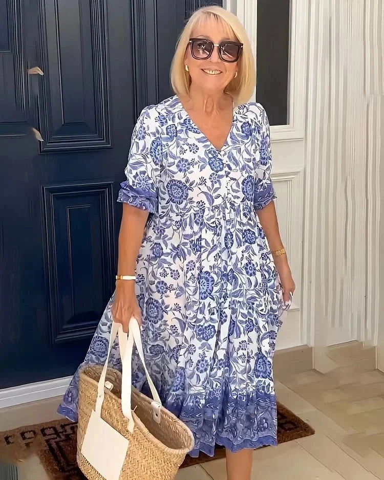 Hélène™️ BOHO Virágos V-nyakú Ruha