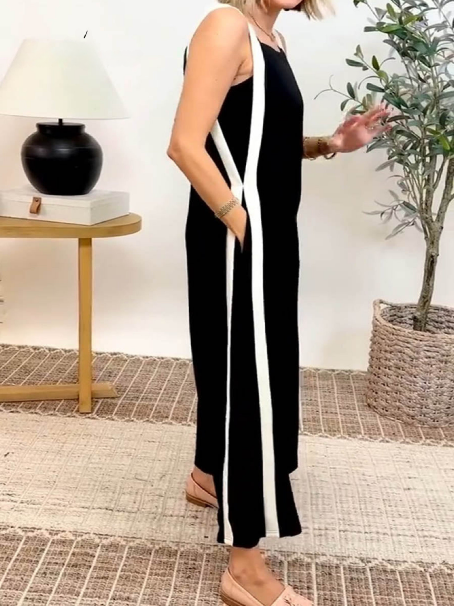 Marilena Fabian™ Kontraszt öltésű, széles szárú kombiné