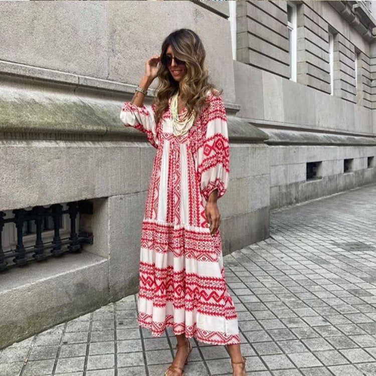 Miriam™ Geometrikus bohém maxiruha puff ujjakkal