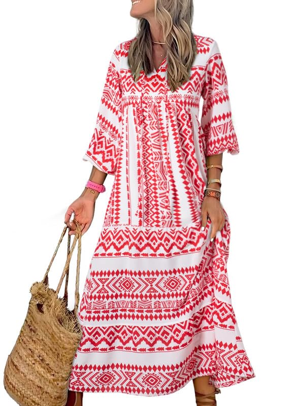 Miriam™ Geometrikus bohém maxiruha puff ujjakkal