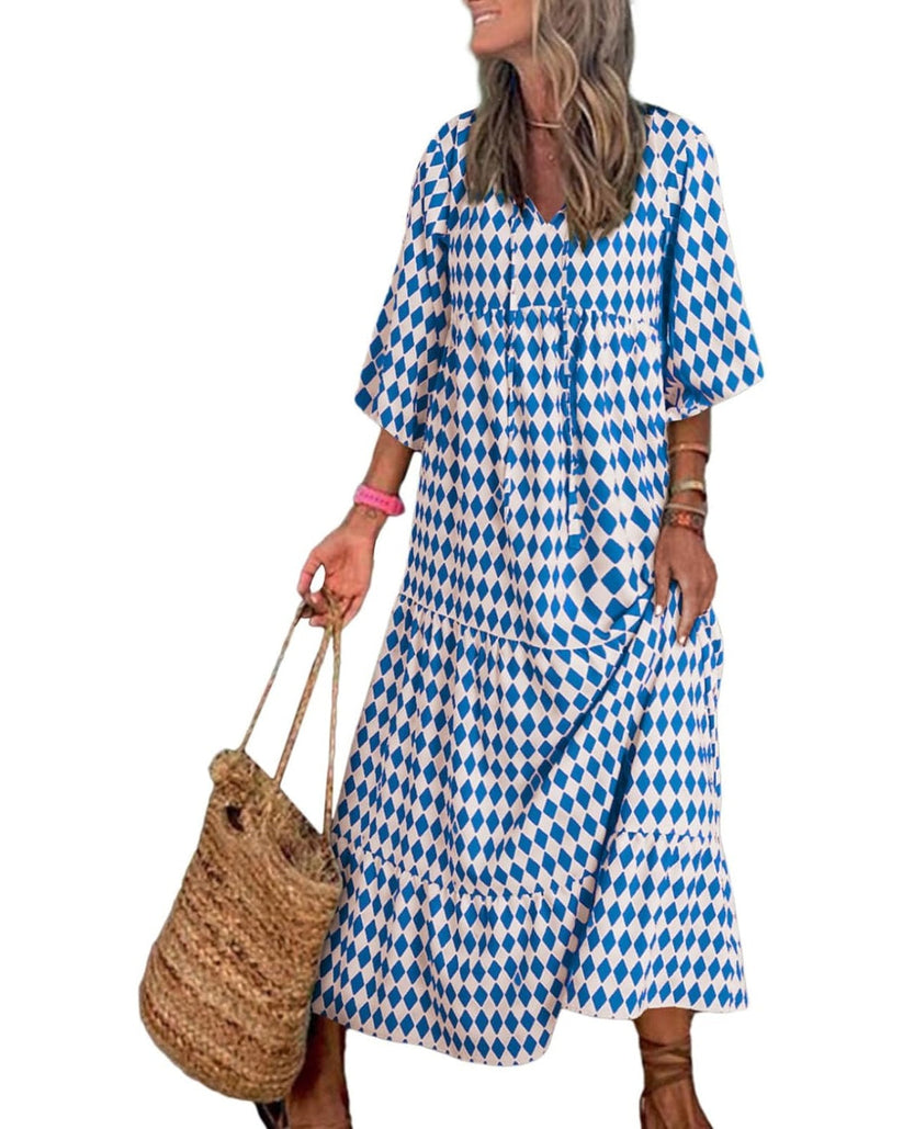 Miriam™ Geometrikus bohém maxiruha puff ujjakkal