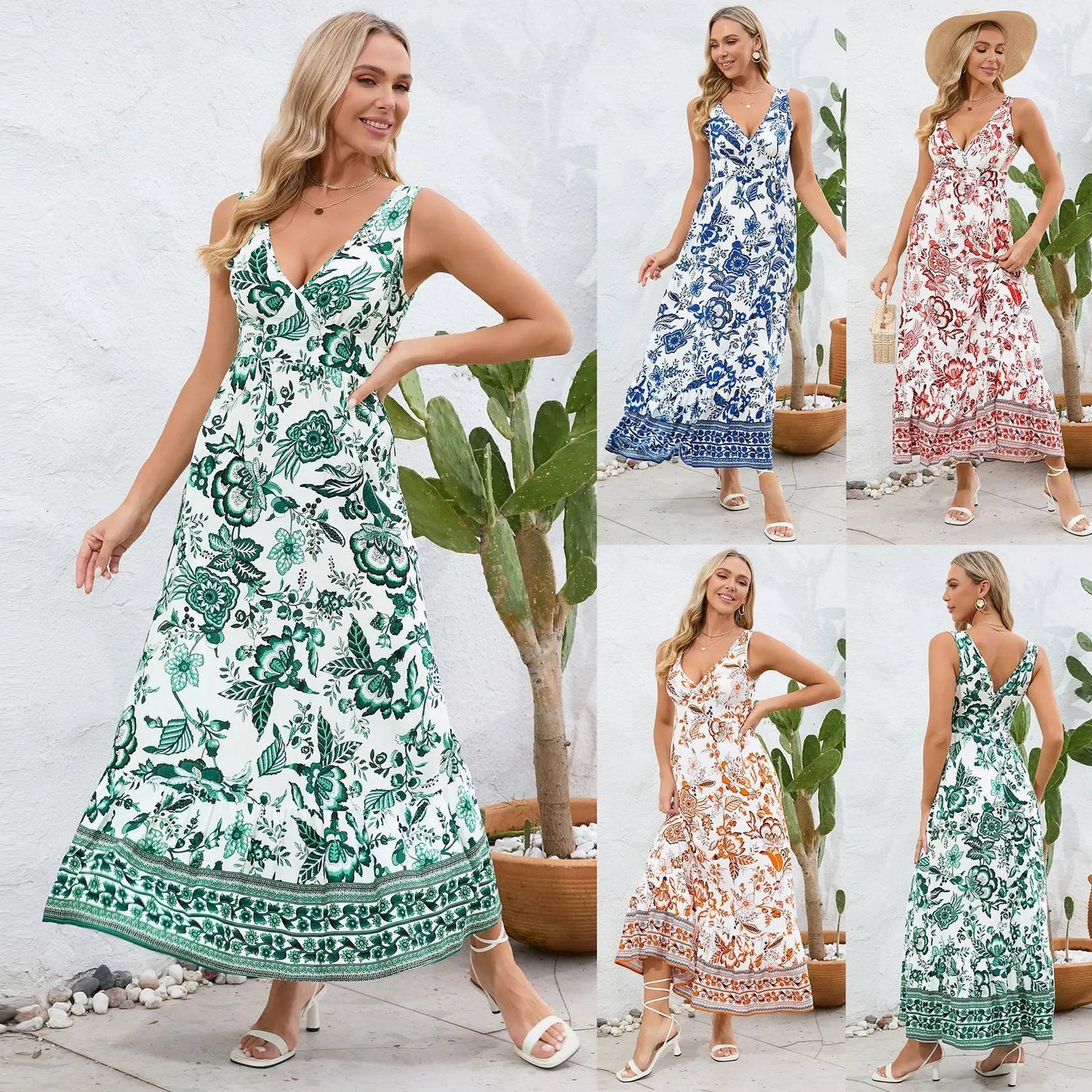 Myla™ Vintage virágos nyomtatott nyári Maxi ruha