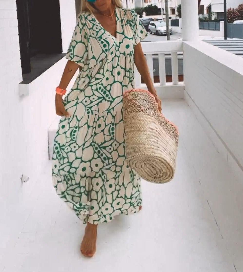 Nilda Mazzi™ Kényelmes maxi ruha rövid ujjakkal