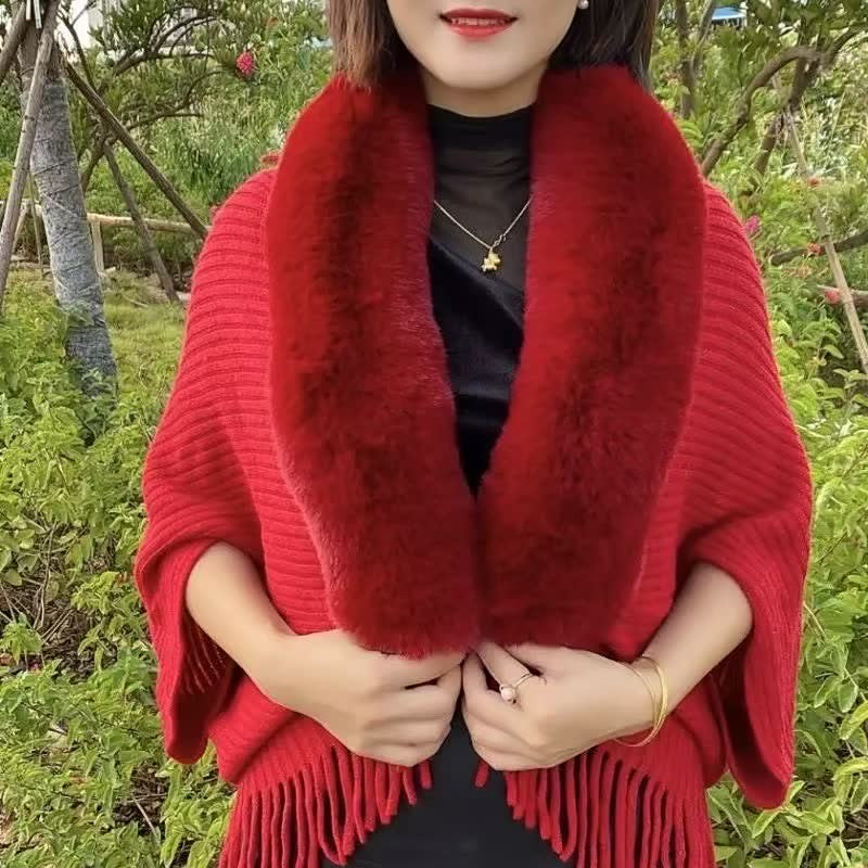 Rosine Robiquet™ Divatos sál és pulóver 2 az 1-ben prémes gallérral