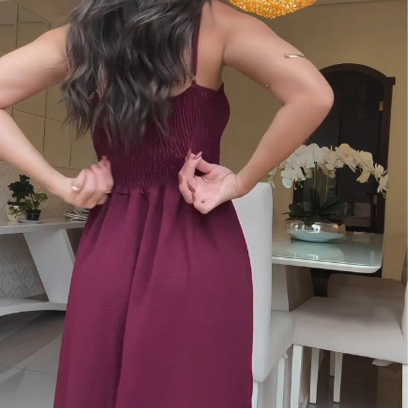Savina Rosania™ V-nyakú, ujjatlan camisole hasított hosszú ruhával és rövidnadrággal, 2 részes készlet