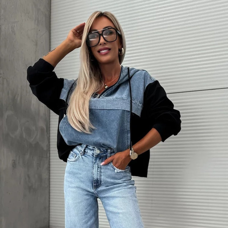 Serafina™ Farmerkabát kapucnival és húzózsinórral