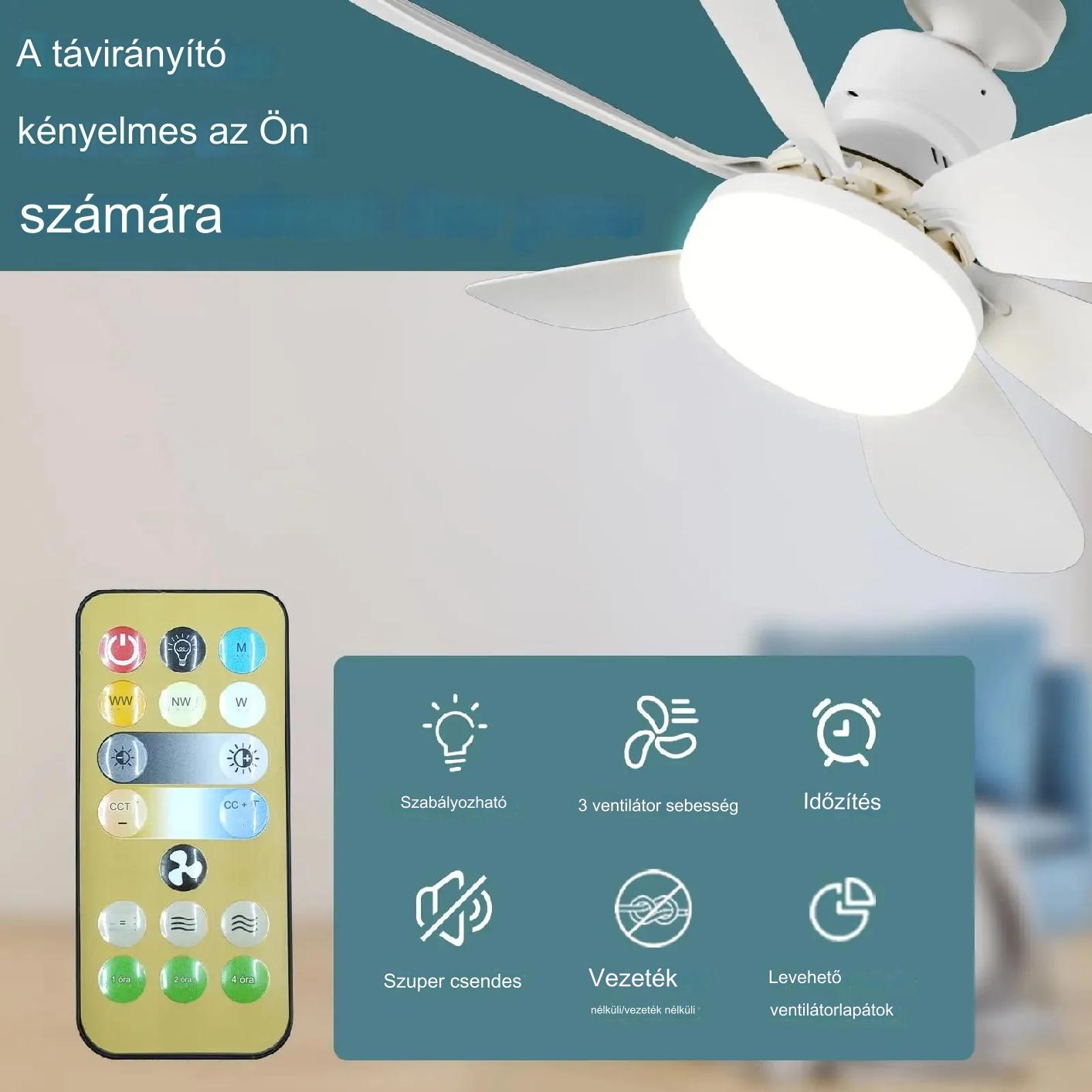 ZephyrAir™ Hordozható mennyezeti ventilátor és világítás 2 az 1-ben