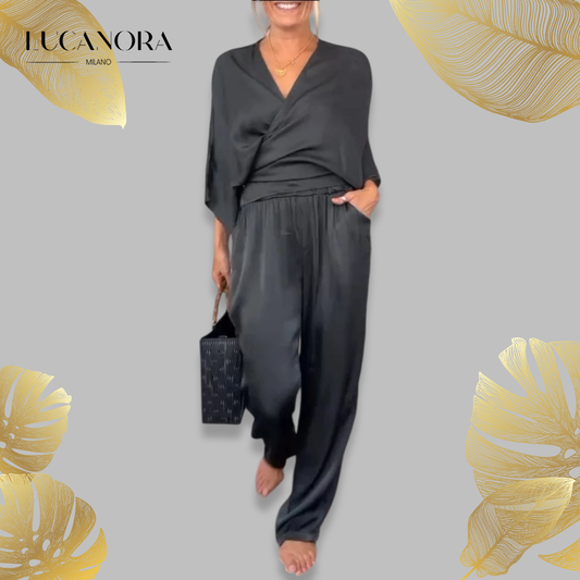 Ancilla Monti™ Divatos, kényelmes, V nyakú női jumpsuit