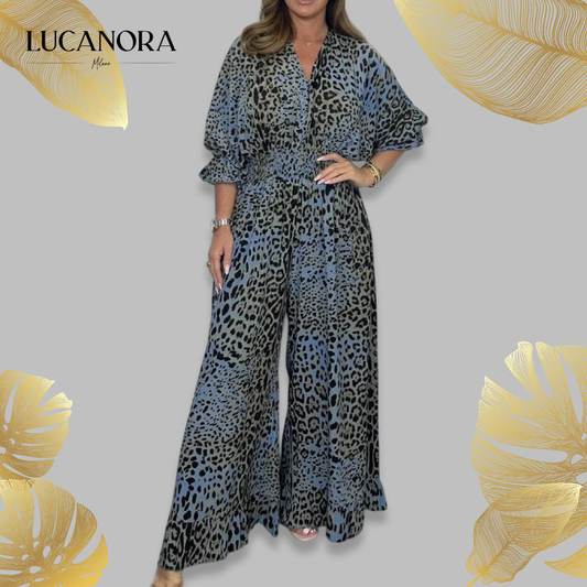 Belina Spinosa™ Leopard mintás alkalmi bő jumpsuit
