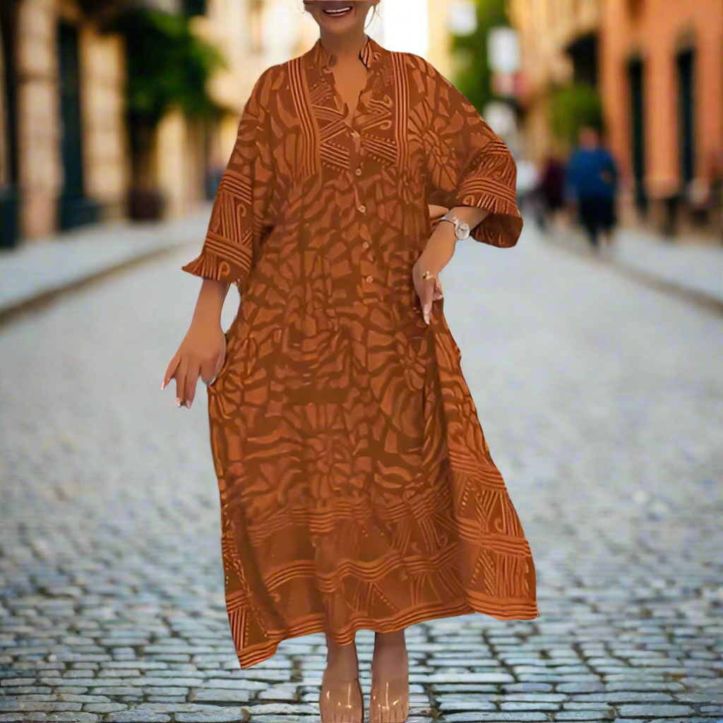 Caterina Tarro™ Női V-nyakú, bő nyomott ruha