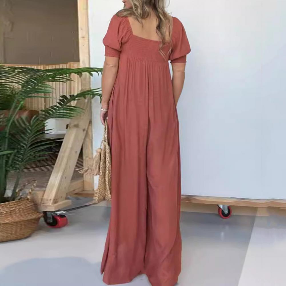 Luisa Gregori™ Női, négyzet alakú nyakkivágású jumpsuit smocked mídergombbal