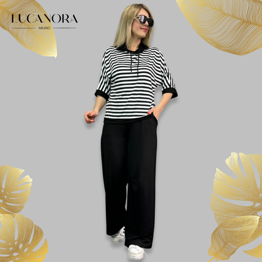 Valeria Mosco™ Női csíkos felsőből és nadrágból álló szett